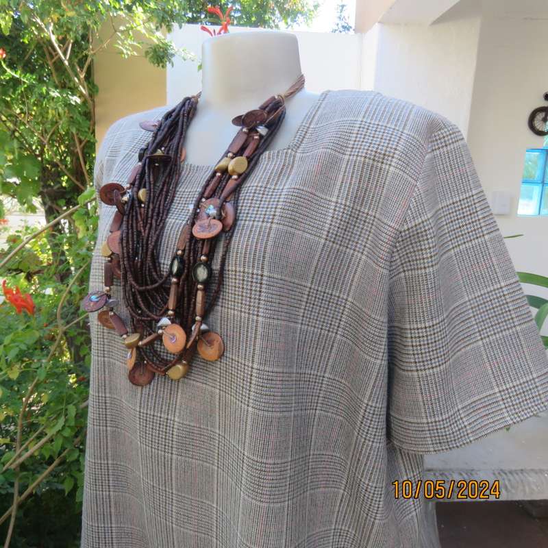 Tartan cream/brown/blue check culotte pantskirt and short sleeve box style top. 44/20.Owner made