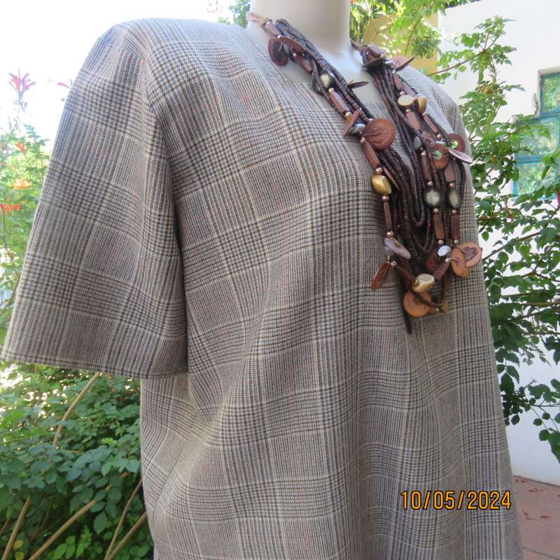 Tartan cream/brown/blue check culotte pantskirt and short sleeve box style top. 44/20.Owner made
