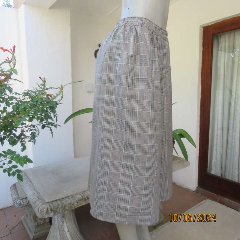 Tartan cream/brown/blue check culotte pantskirt and short sleeve box style top. 44/20.Owner made
