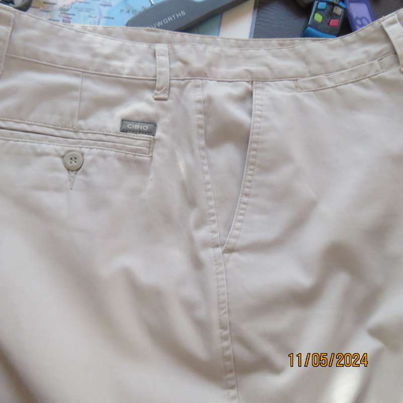 WOOLWORTHS pure cotton light beige Chino pants size 34. Inner leg 77cm. Pockets sides/back.As new