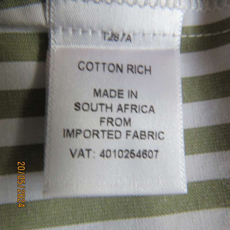 Look at me fold over V neck polycotton peplum style top. White/olive stripes. Unique sleeves.Size 34