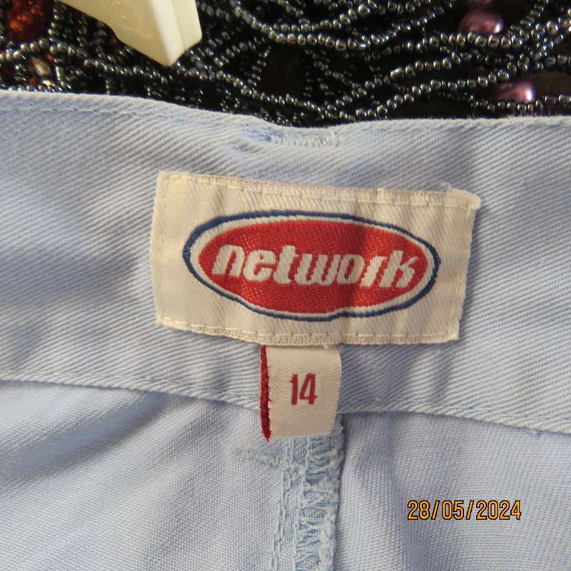 Casual sky blue 100% cotton ankle length pants size 38 by NETWORK. Pockets. Very good con