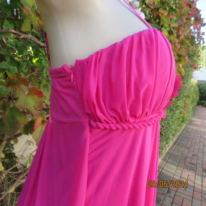 Sexy magenta pink balloon style strappy dress in 2 layer stretch polyester fabric. By MILA size 34.
