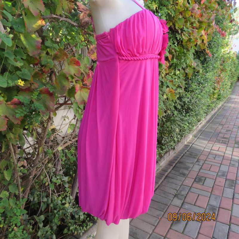 Sexy magenta pink balloon style strappy dress in 2 layer stretch polyester fabric. By MILA size 34.