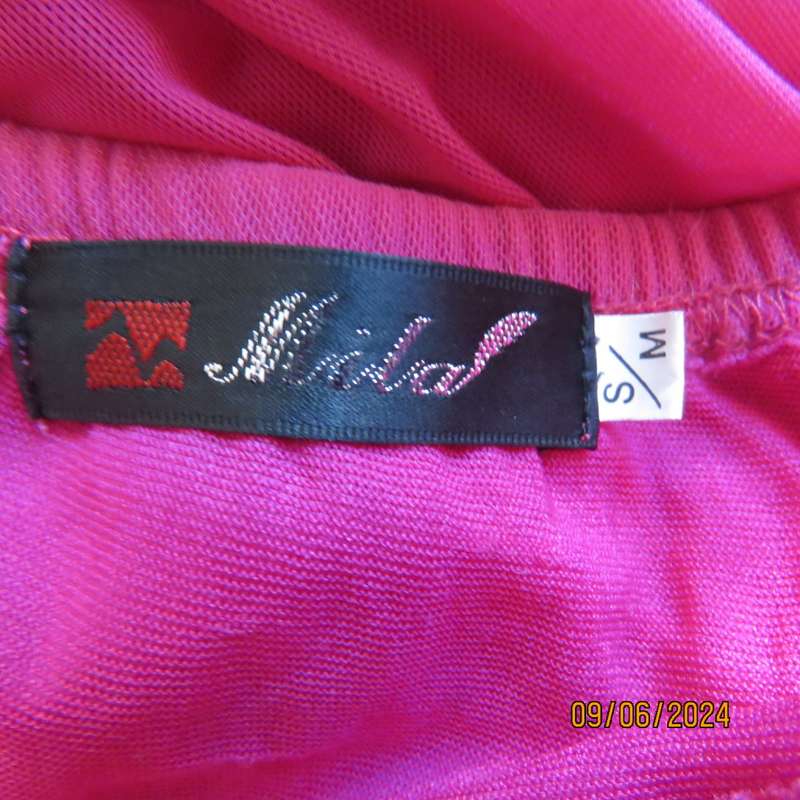 Sexy magenta pink balloon style strappy dress in 2 layer stretch polyester fabric. By MILA size 34.