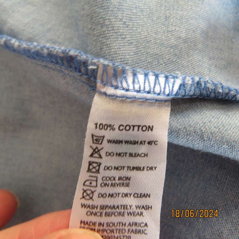 Stunning blue denim slip over short sleeve top. Wide elasticated neckline. By BE YOURSELF.Size 42/44