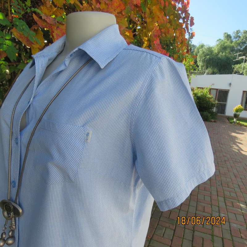checked short sleeve top in blue/white
