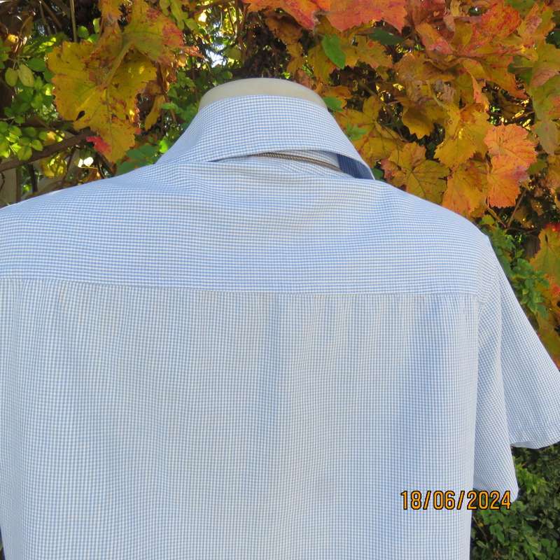 checked short sleeve top in blue/white