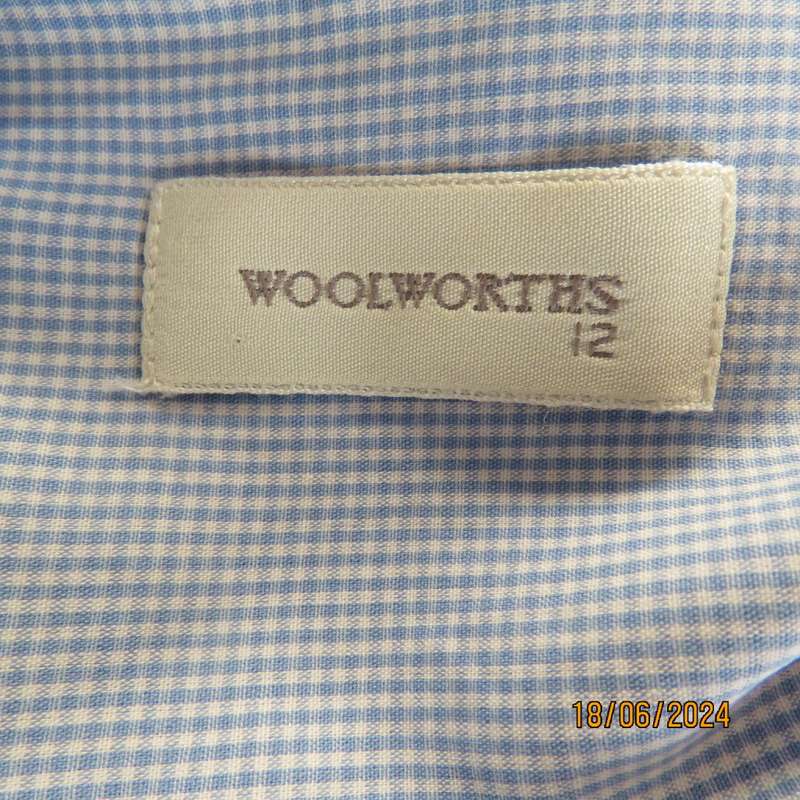 checked short sleeve top in blue/white