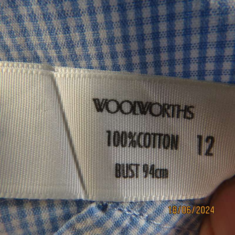 checked short sleeve top in blue/white