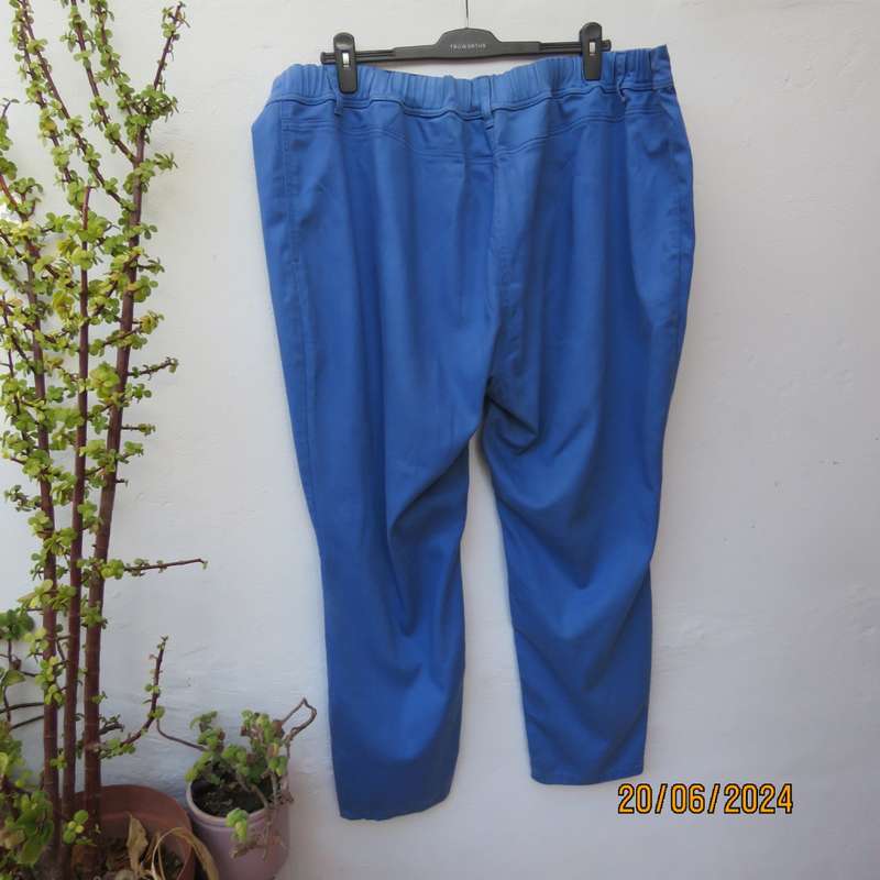 Cobalt blue DONNA CLAIRE size 50 polycotton stretch pants. Flat front/elasticated waist back.