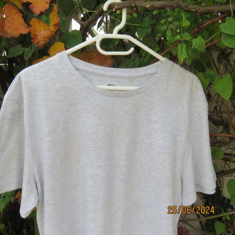 REAL Man - The Basic Tee. Light grey with short sleeves size Large. Polycotton. New condition.