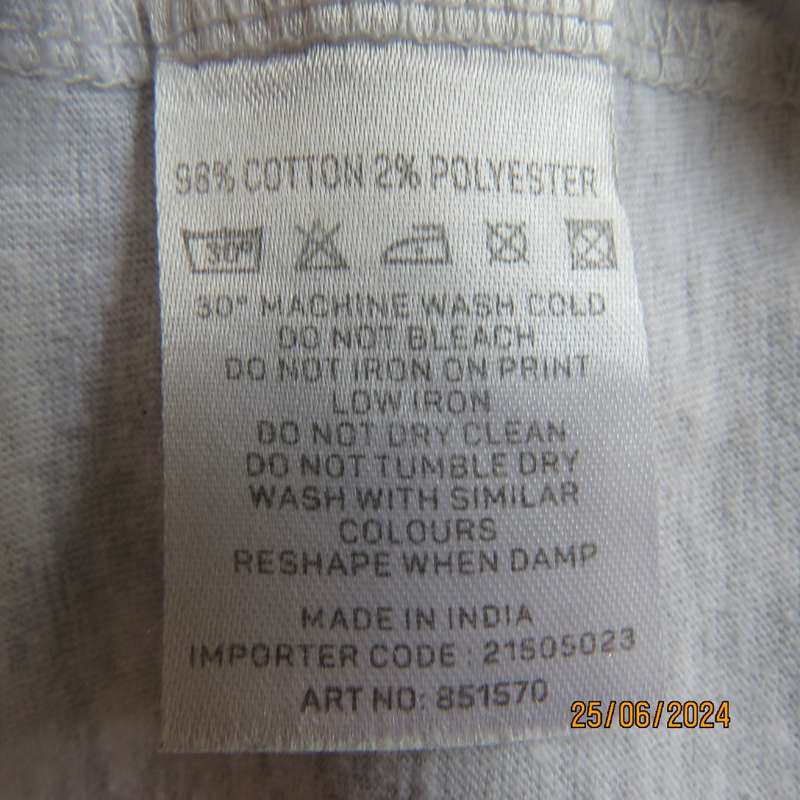 REAL Man - The Basic Tee. Light grey with short sleeves size Large. Polycotton. New condition.