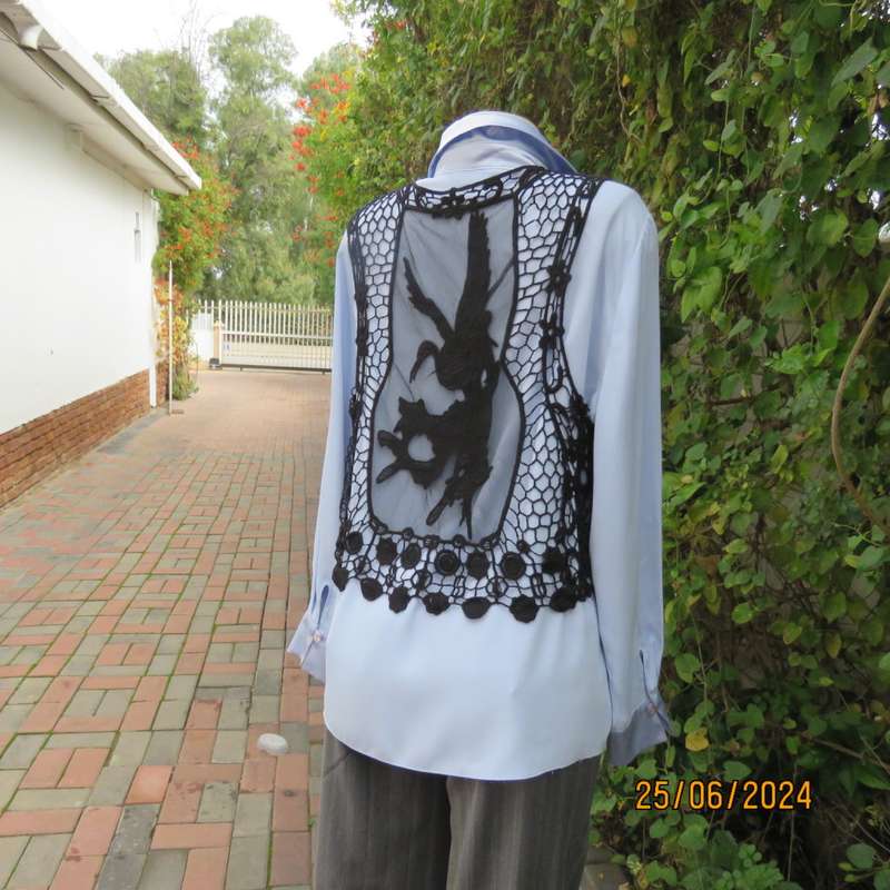 Chic black cotton lace/netting open waistcoat to give oemph to a garment. Size 36/38. New cond.