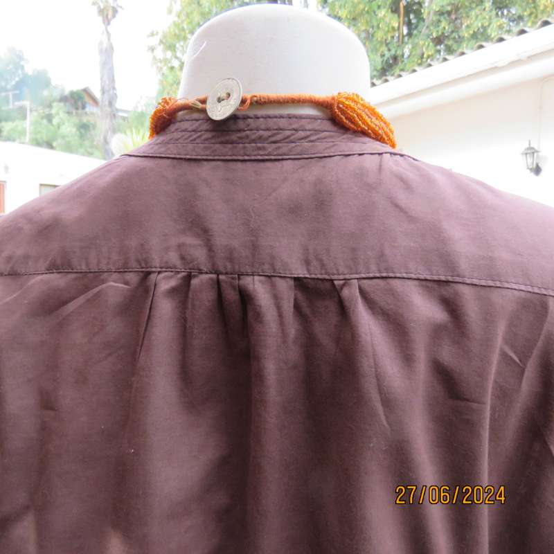 Attractive med brown fold over peplum long sleeve top by SPIRIT from IRELAND. Size 37.Embroidered.