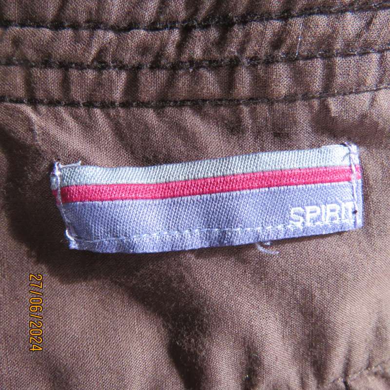 Attractive med brown fold over peplum long sleeve top by SPIRIT from IRELAND. Size 37.Embroidered.