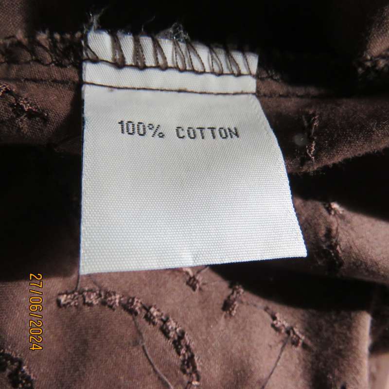 Attractive med brown fold over peplum long sleeve top by SPIRIT from IRELAND. Size 37.Embroidered.