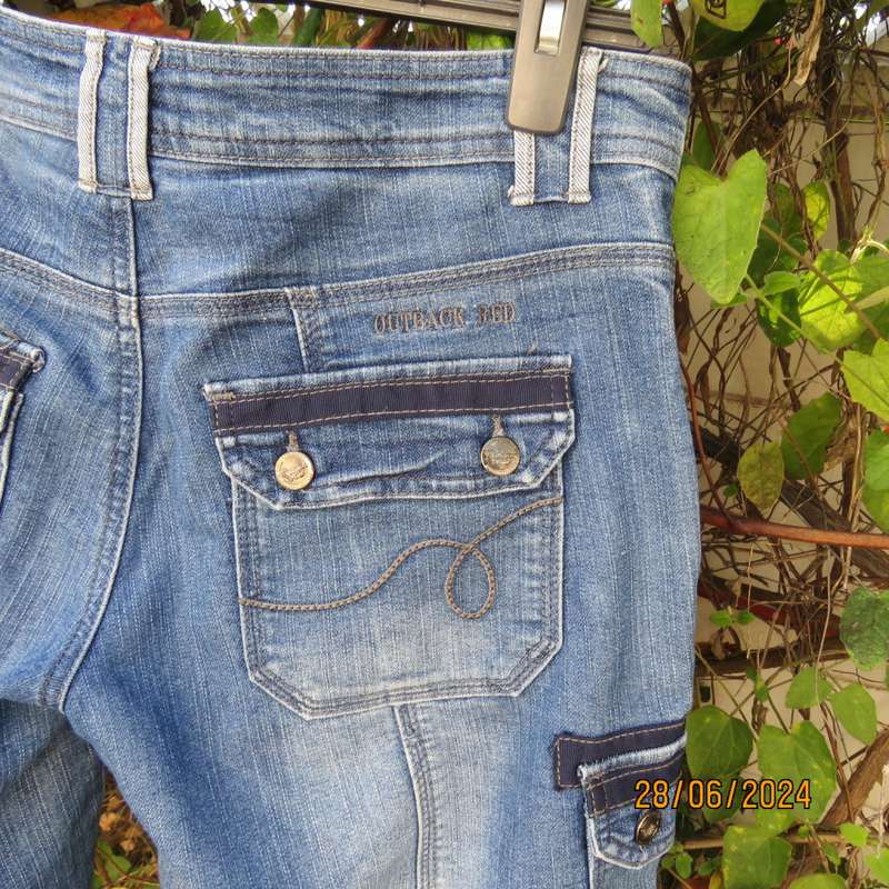 Men`s blue denim jean shorts by OUTBACK RED size 35. Pockets galore. As new condition.