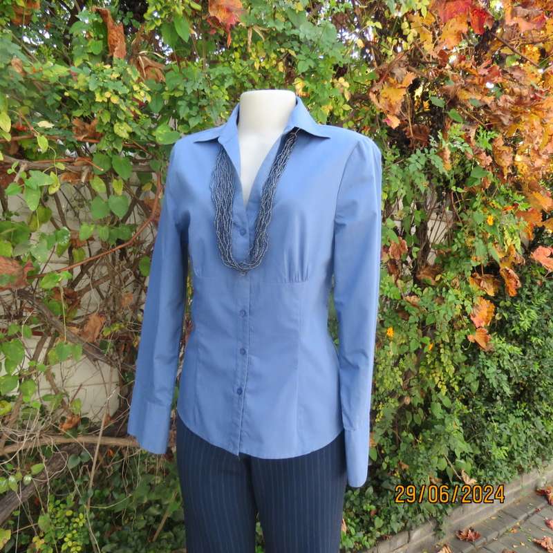 Cobalt blue polycotton stretch long sleeve/wide cuff top size 38 by FREE2BU.Empire front.As new.