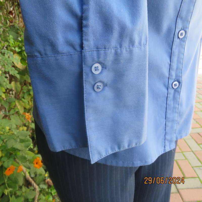 Cobalt blue polycotton stretch long sleeve/wide cuff top size 38 by FREE2BU.Empire front.As new.
