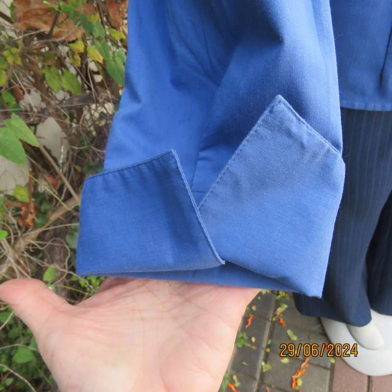Cobalt blue polycotton stretch long sleeve/wide cuff top size 38 by FREE2BU.Empire front.As new.