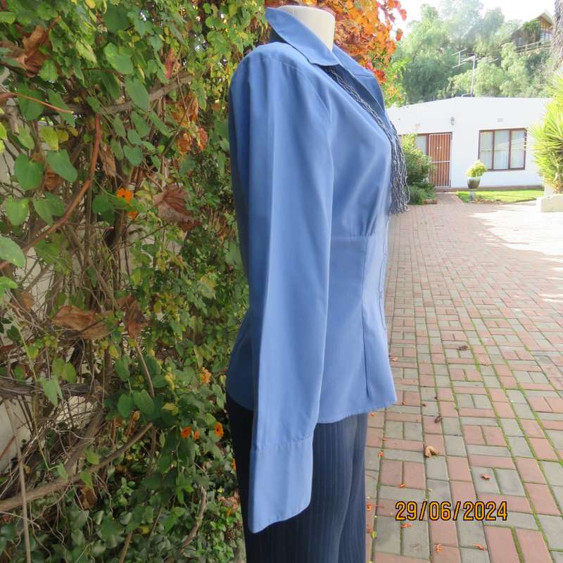 Cobalt blue polycotton stretch long sleeve/wide cuff top size 38 by FREE2BU.Empire front.As new.