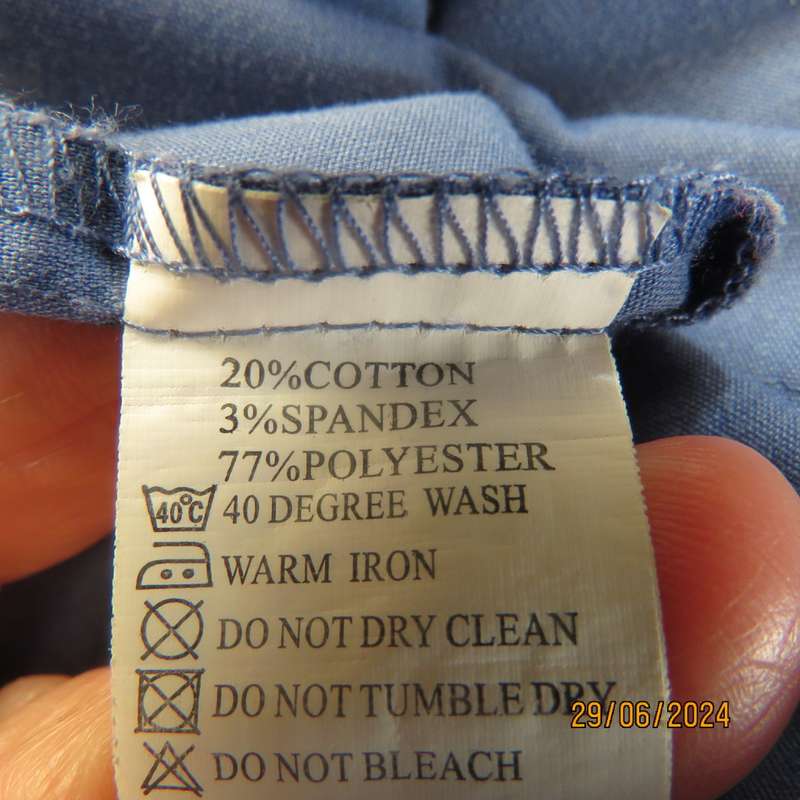 Cobalt blue polycotton stretch long sleeve/wide cuff top size 38 by FREE2BU.Empire front.As new.