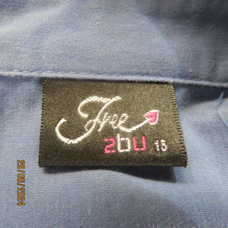 Cobalt blue polycotton stretch long sleeve/wide cuff top size 38 by FREE2BU.Empire front.As new.