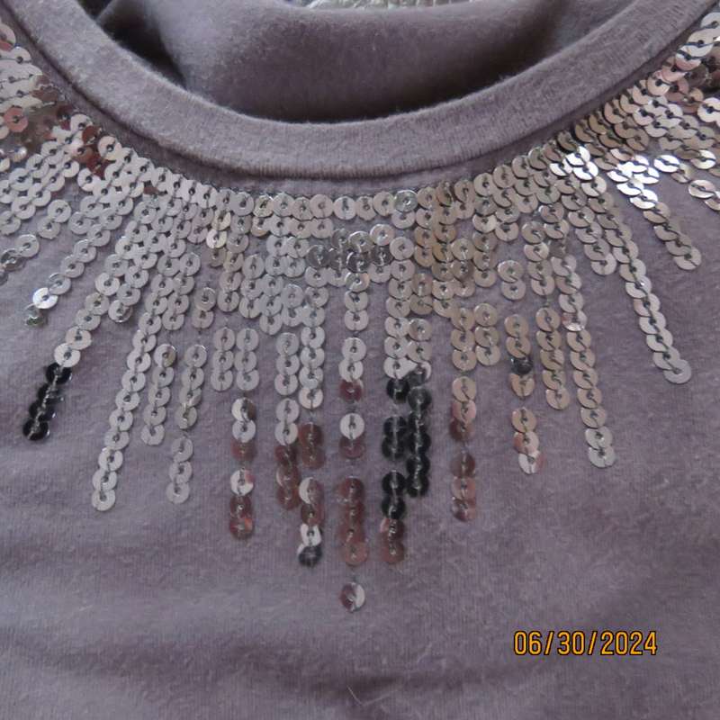 Fabulous long grey cotton stretch evening/day wear long sleeve top.Sequin decoration. By KELSO 34/36