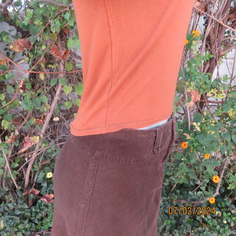 Cropped long sleeve beautiful rust colour viscose stretch top. Scooped neckline.Size 34 to 36.As new