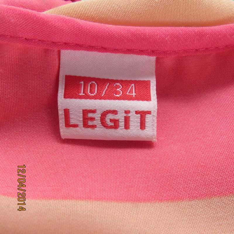 Pretty LEGIT slip over top in horizontal crimson and nude stripes. Tiny cut-on sleeves. Size 34.