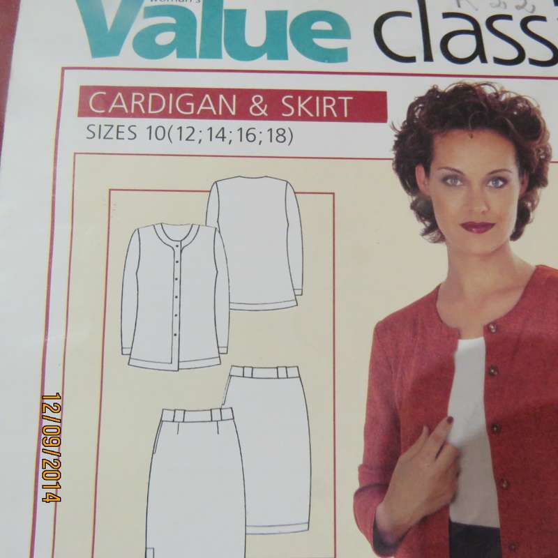 Value classics sewing pattern for cardigan and skirt. Sizes 34/10 to 42/18. New condition.