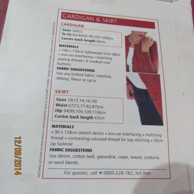 Value classics sewing pattern for cardigan and skirt. Sizes 34/10 to 42/18. New condition.