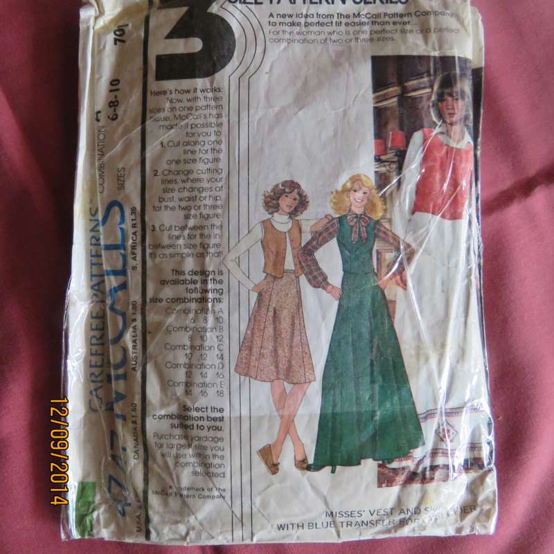 Sewing pattern by McCALLS 4747 size 6 to 10 for long embroidered skirt. Used but complete.