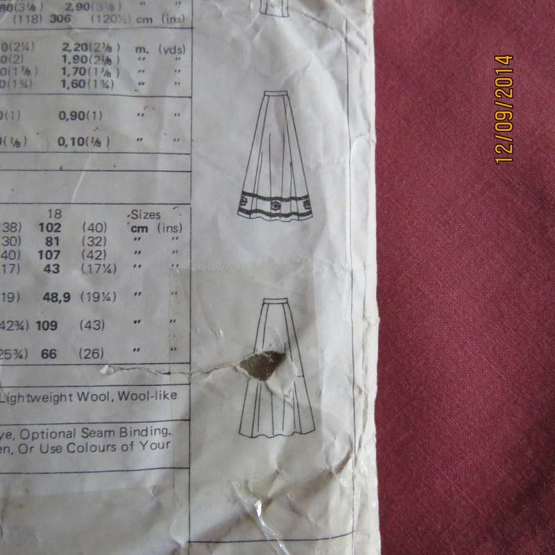 Sewing pattern by McCALLS 4747 size 6 to 10 for long embroidered skirt. Used but complete.