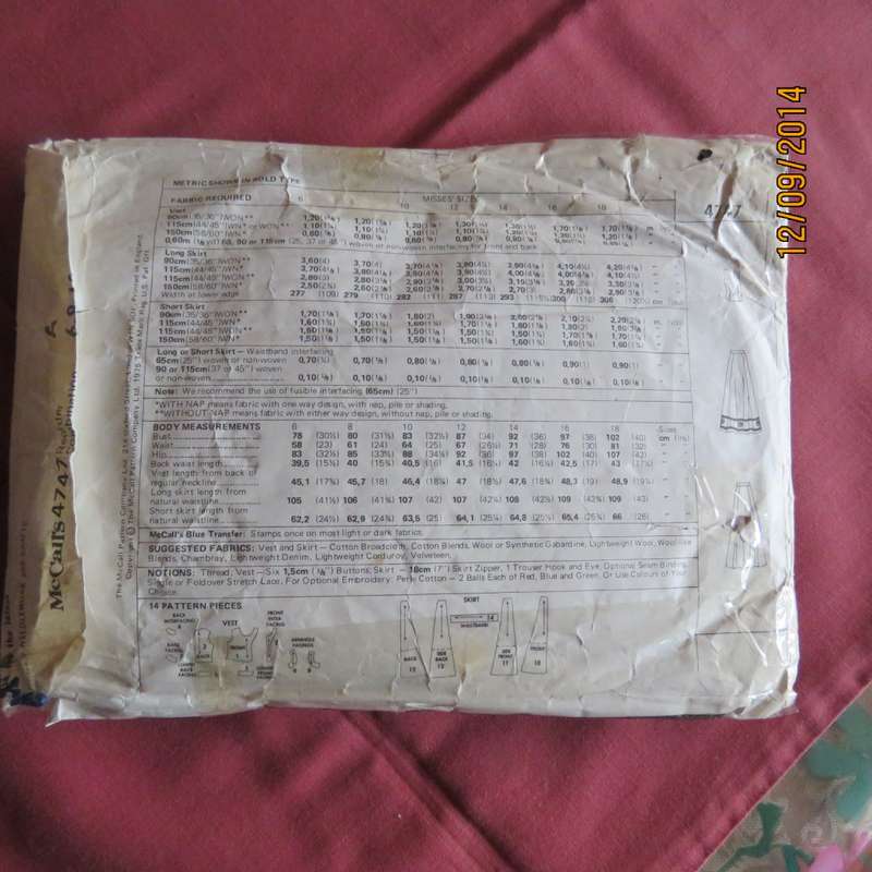 Sewing pattern by McCALLS 4747 size 6 to 10 for long embroidered skirt. Used but complete.