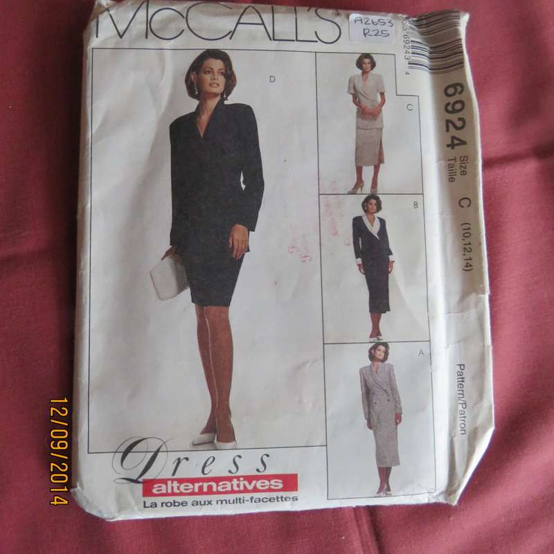 Sewing pattern for coatdress and 2pc suit by McCALLS 6924 size 34 to 38. Very good condition.