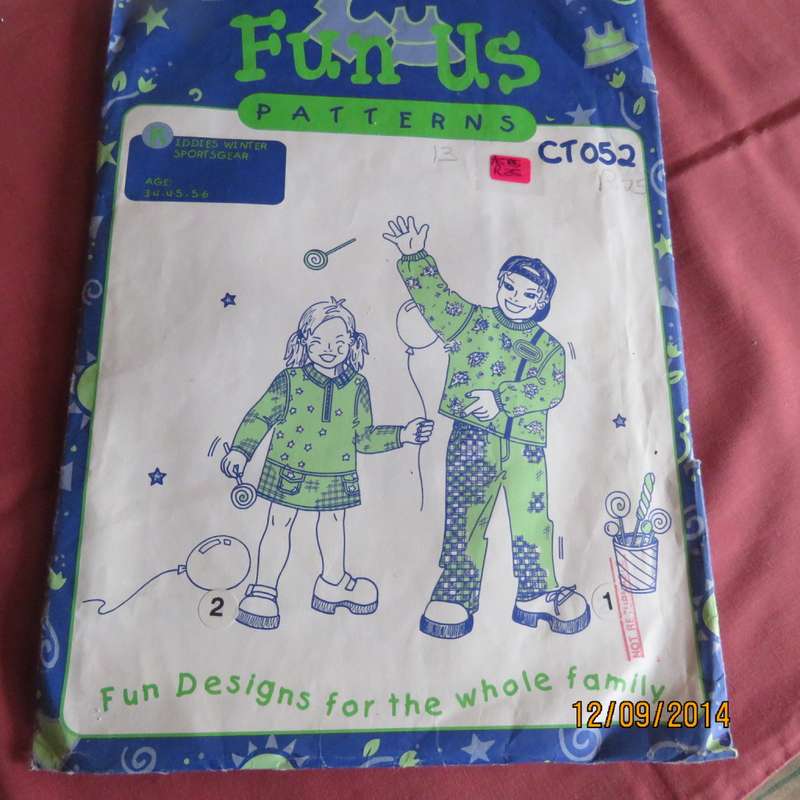 Sewing pattern for kiddies sportsgear size 3/4, 4/5, 5/6. By FUN Patterns. CT052, New condition.