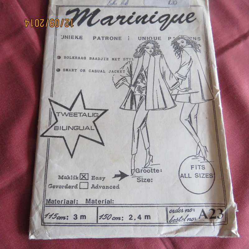 Sewing pattern for amazing wide jacket to fit all by MARINIQUE. A23. As. new condition.
