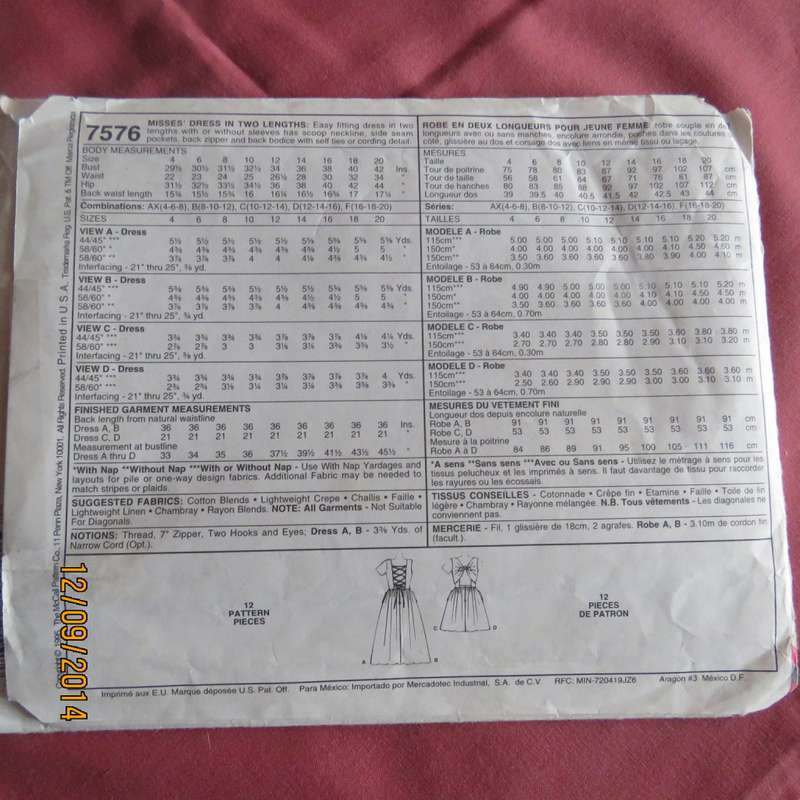 Sewing pattern for dress with amazing back detail by McCalls 7576. size 32 to 36. New condition