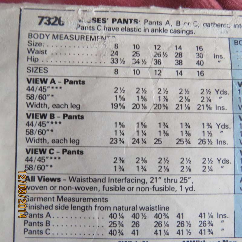 Easy sewing pattern by McCalls 7326 for pants in different variations size 34. Good condition