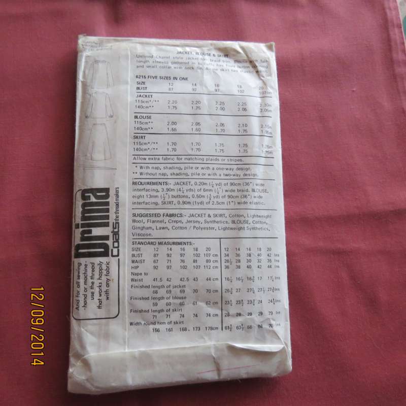 Sewing pattern by NEW LOOK 6215 for Chanel style jacket blouse and skirt. Good condition