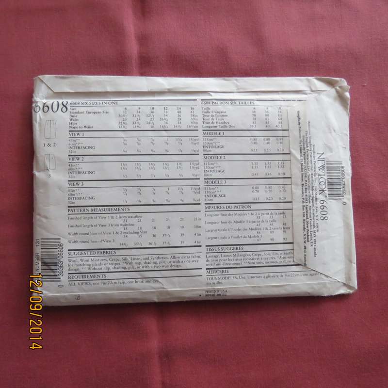 Sewing pattern by NEW LOOK 6608 for high waisted skirt in 2 versions sizes 30 to 40. As new.