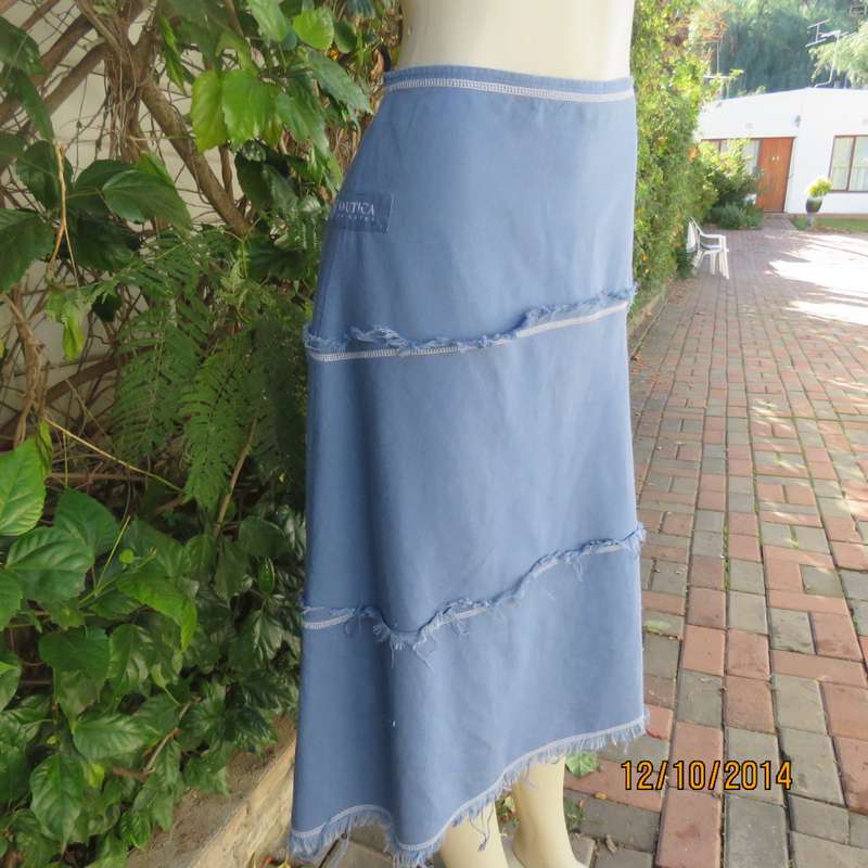 It is all about the brand!! Denim blue A-Line 100% ramie skirt size 36. By NAUTICA  USA. Side zip.