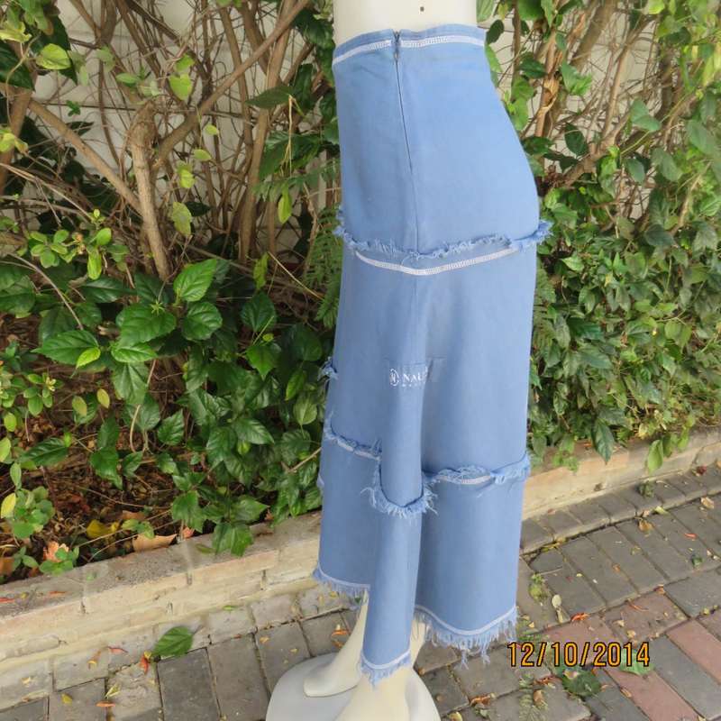 It is all about the brand!! Denim blue A-Line 100% ramie skirt size 36. By NAUTICA  USA. Side zip.