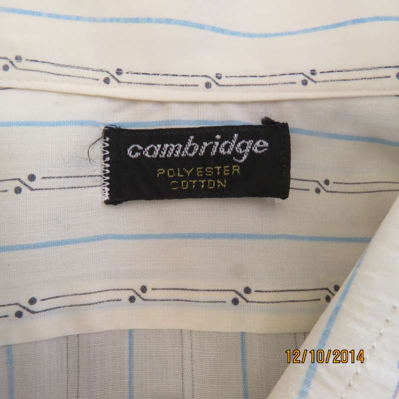 Good quality Men's CAMBRIDGE long sleeve cream striped shirt. One pocket. Used but good cond.