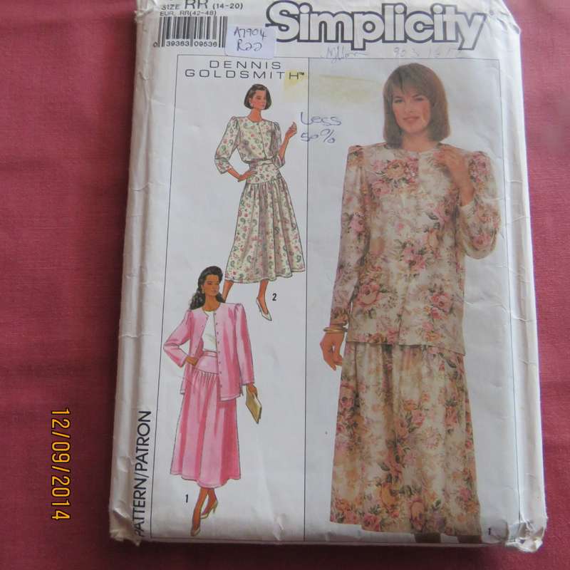 Sewing pattern by SIMPLOCITY 9357 for yoked skirt and jacket sizes 38 to 44.  Very good condition