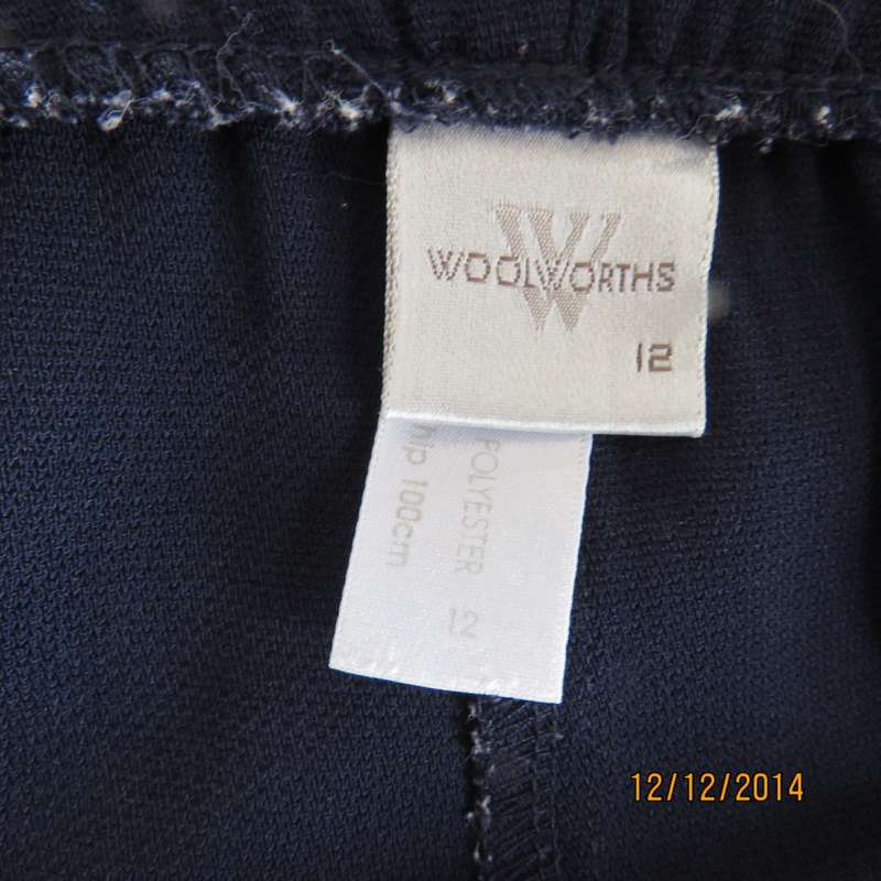 Comfy navy dress pants with plat front/elasticated waist back. Size 36 WOOLWORTHS. As new