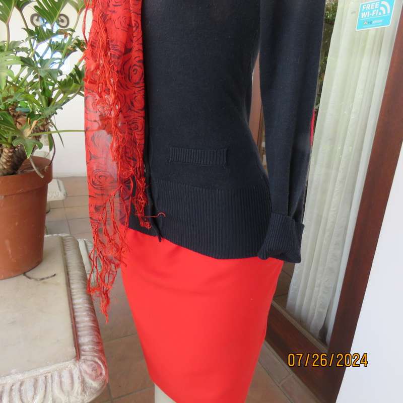 Cute,navy long sleeve knitted acrylic cardigan with red hearts on elbows! Size 34 INWEAR.Button down