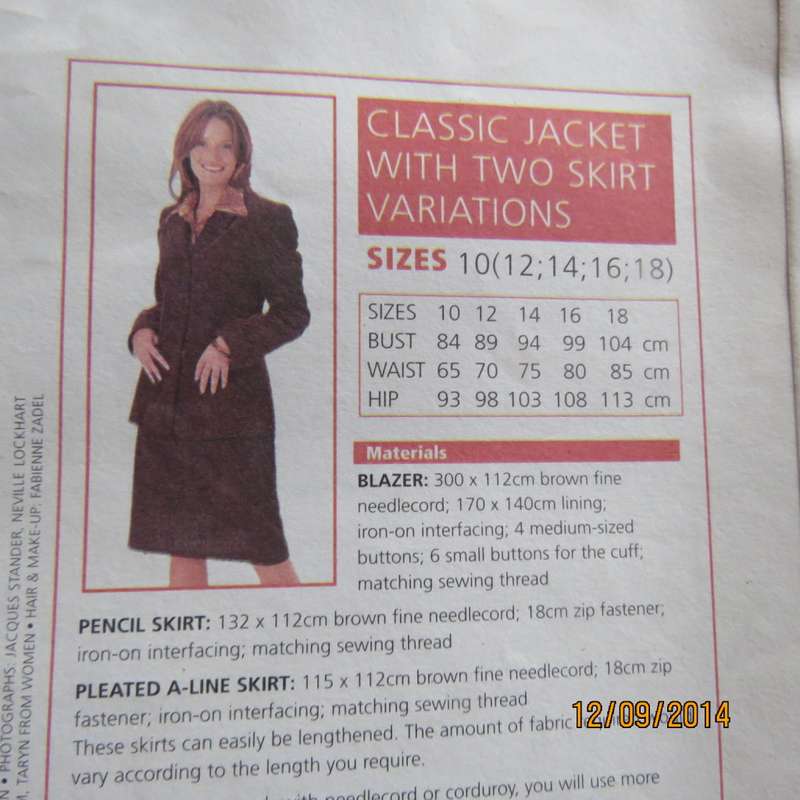 Sewing pattern by VALUE Classics sizes 10 to 18 for blazer and 2 version skirts. As new.